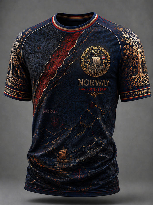 Retro T-skjorte med nordisk kunsttrykk for menn