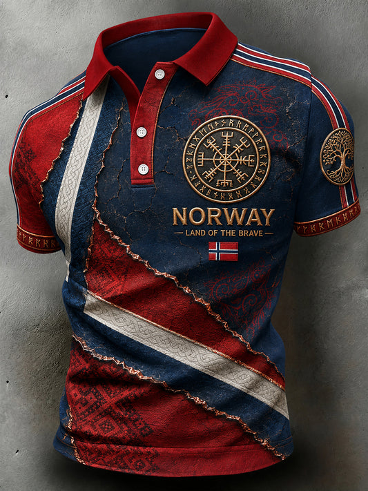 Herre retro polotrøye i nordisk stil med norsk kunsttrykk