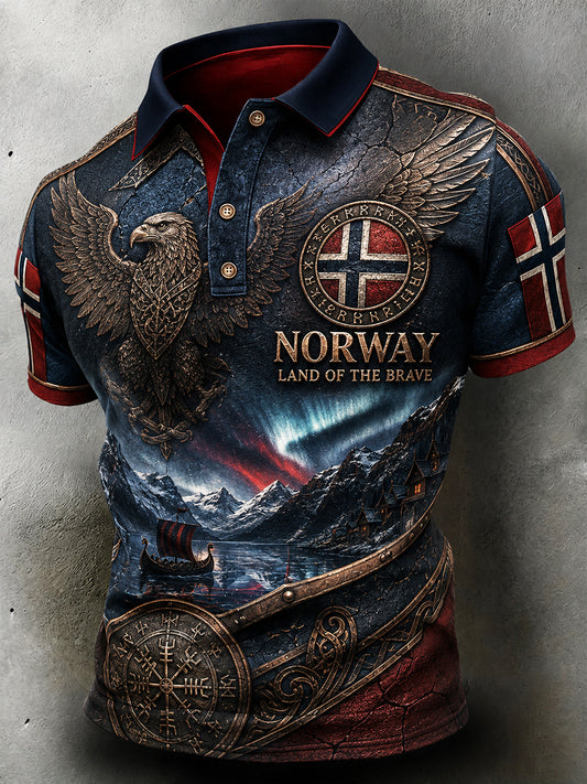 Herre retro polotrøye i nordisk stil med norsk kunsttrykk
