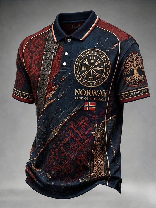Herre retro polotrøye i nordisk stil med norsk kunsttrykk