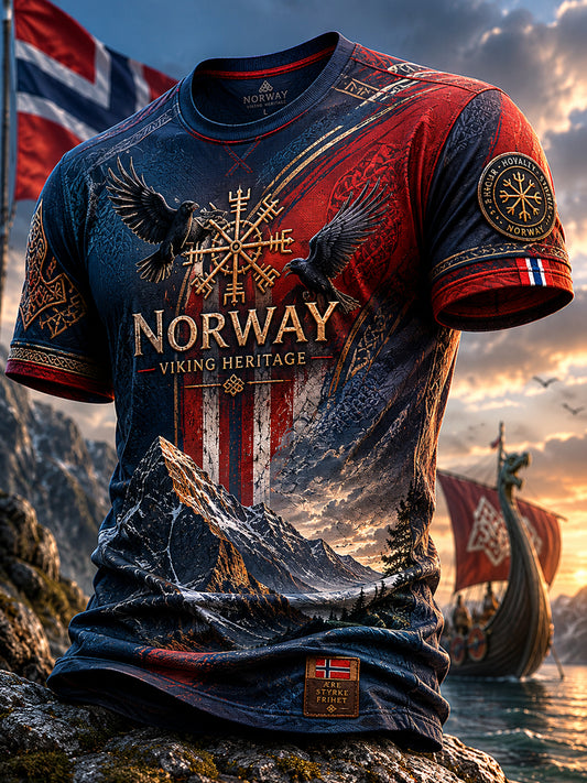 Retro norsk kunst-totem-lappeteppe uformell T-skjorte