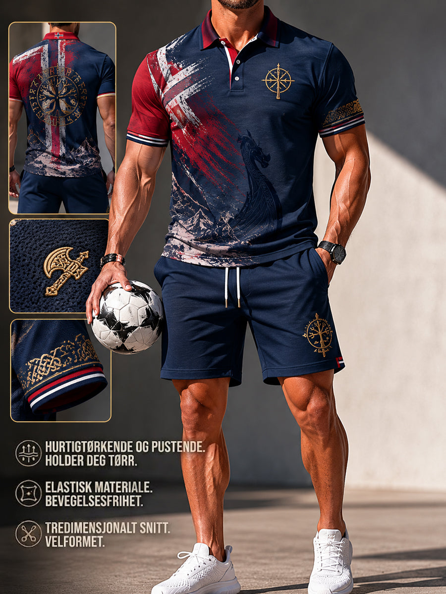 Retro norsk fotball Abstrakt Totem Casual Polo Shorts sett