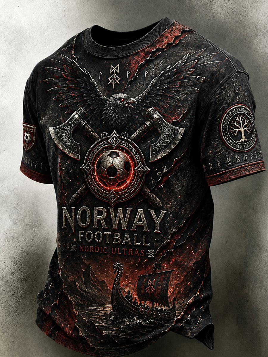 Menns Retro Nordisk Stil Norsk Kunsttrykk Fritidst-skjorte