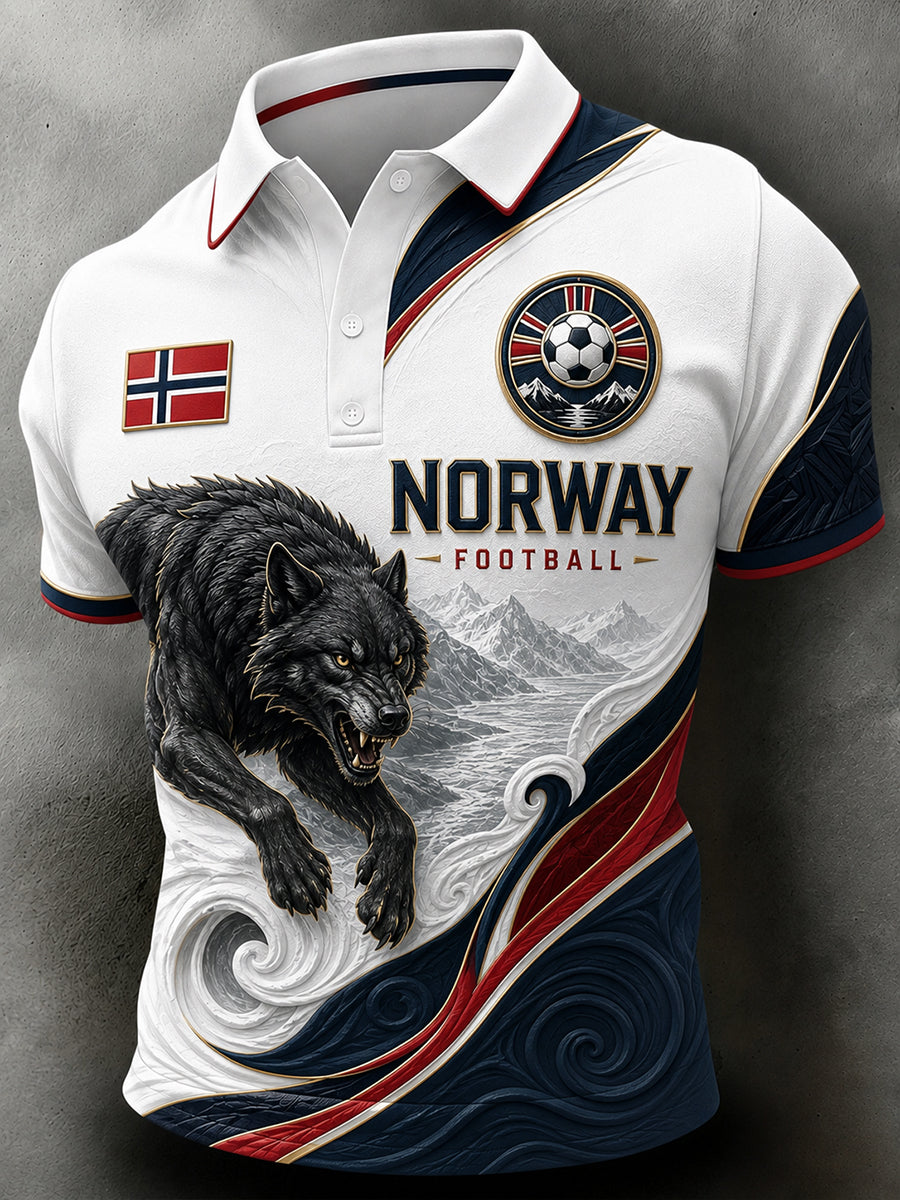 Retro nordisk stil norsk fotballfan kunsttrykk avslappet poloskjorte