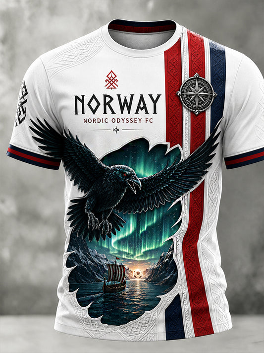 Retro T-skjorte med nordisk kunsttrykk for menn