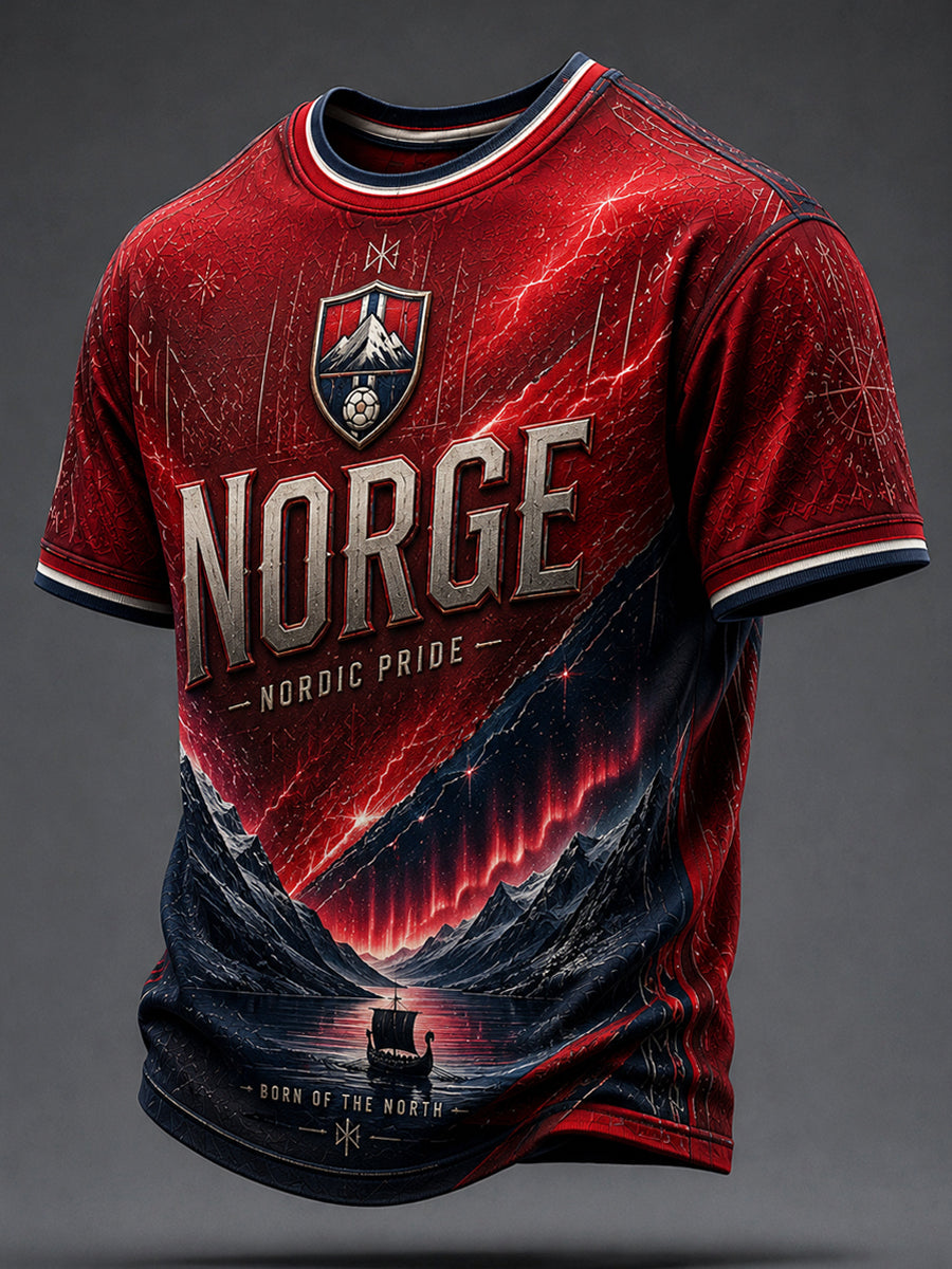 Retro norsk fotballeventyr-inspirert kunstnerisk hverdags-T-skjorte