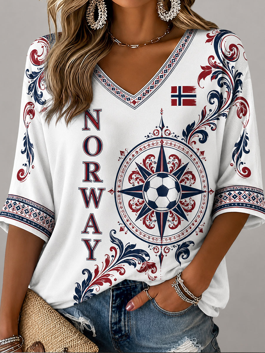 Retro nordisk stil norsk fotballfan-kunsttrykk avslappet topp
