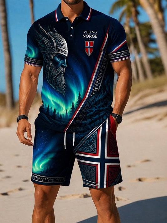 Hverdagsett for menn i retro nordisk stil med norsk kunsttrykk, 2-dels