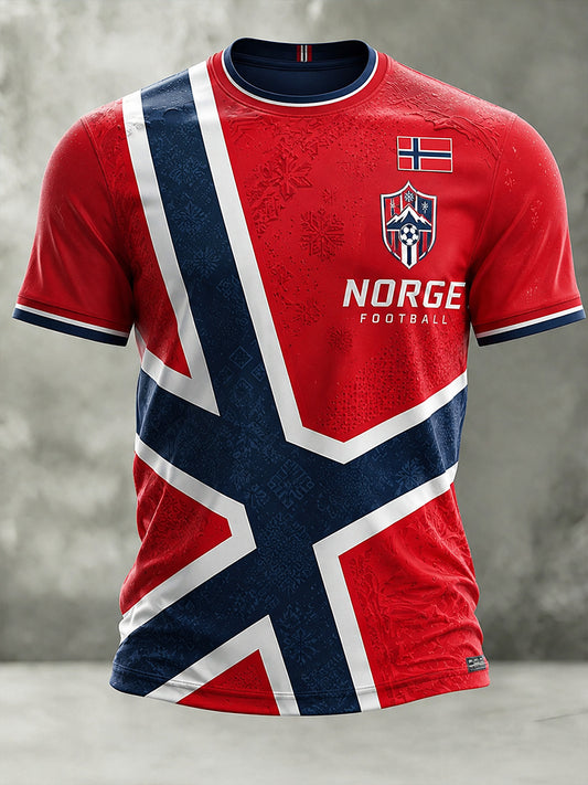 Retro nordisk stil norsk fotballfan kunsttrykk avslappet t-skjorte