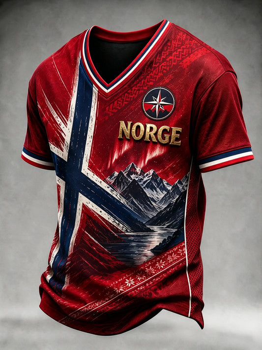 Retro norsk fotball-fritids-T-skjorte med V-hals