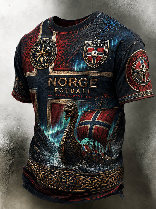Retro T-skjorte med nordisk kunsttrykk for menn