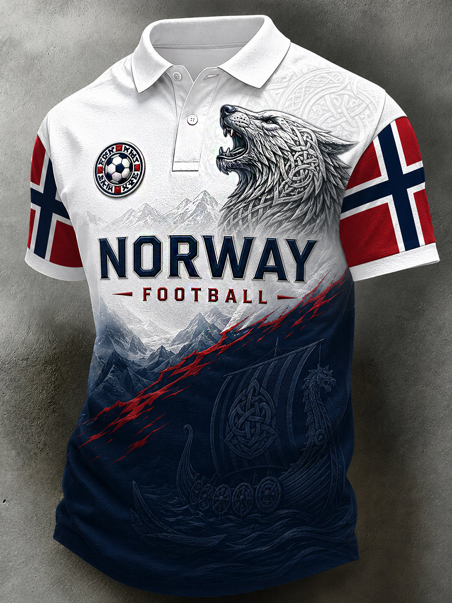 Retro nordisk stil norsk fotballfan kunsttrykk avslappet poloskjorte