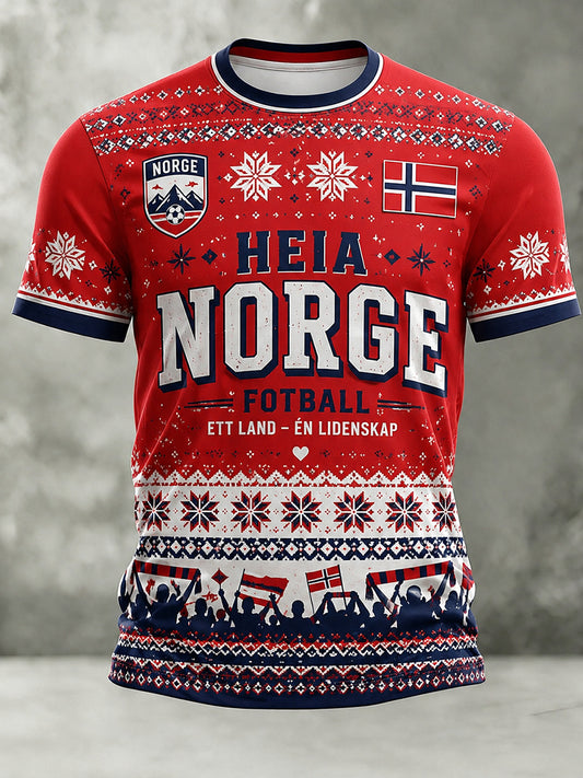 Retro nordisk stil norsk fotballfan kunsttrykk avslappet t-skjorte