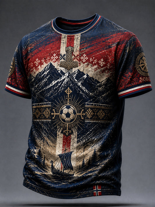 Retro Norge 2026 Abstrakt Fotballkunst Fritids-T-skjorte