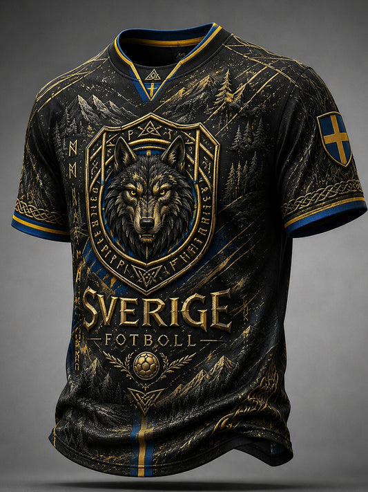 Retro nordisk-svensk fotballfanart-trykk avslappet t-skjorte