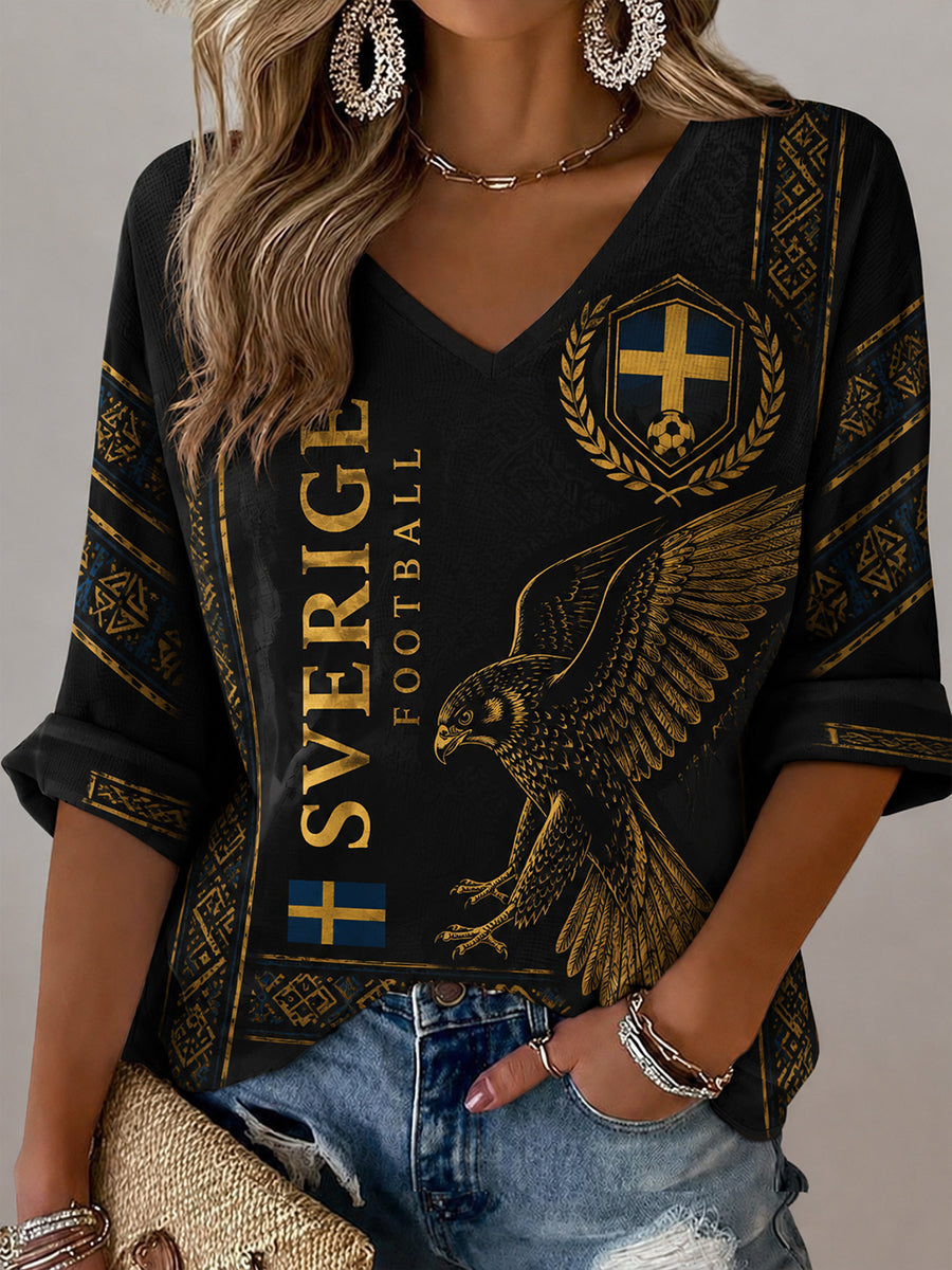 Retro nordisk-svensk fotbollsfanart-print avslappnad topp