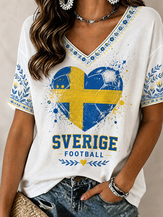 Retro nordisk-svensk fotballfanart-trykk avslappet t-skjorte
