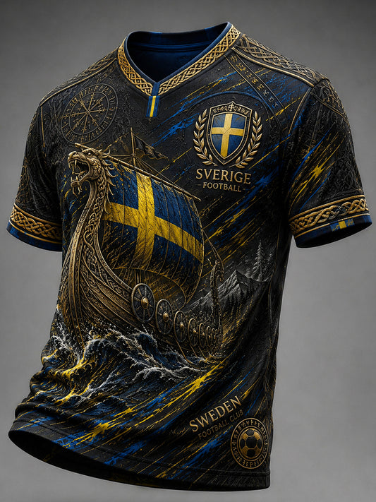 Retro nordisk-svensk fotballfanart-trykk avslappet t-skjorte