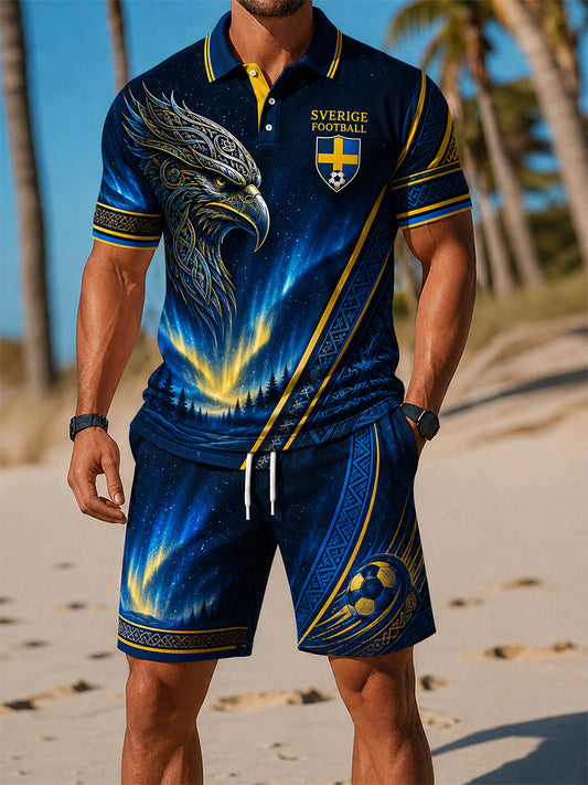 Retro nordisk-svensk fotballfanart-print avslappet 2-delt sett