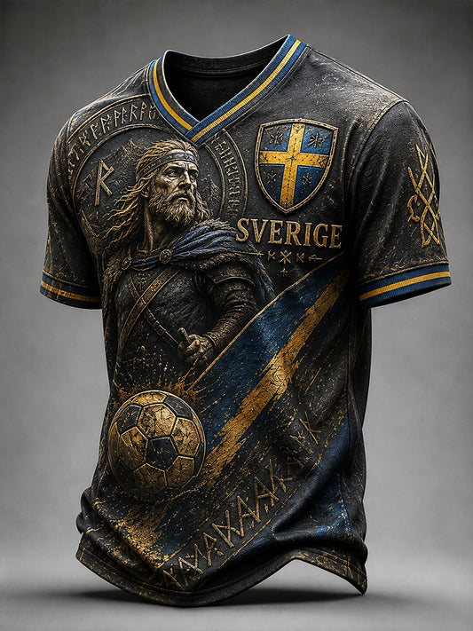 Retro nordisk-svensk fotballfanart-trykk avslappet t-skjorte