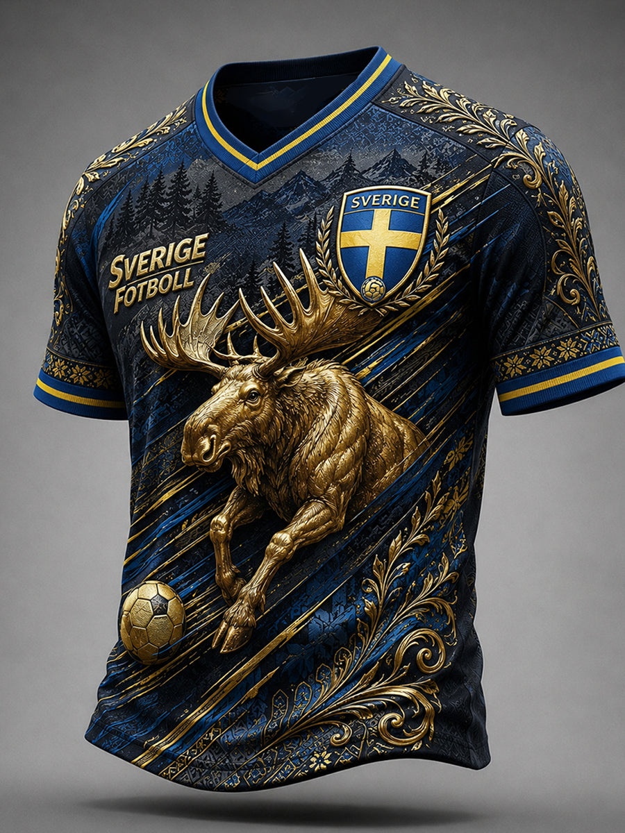 Retro nordisk-svensk fotbollsfanart-print avslappnad t-shirt