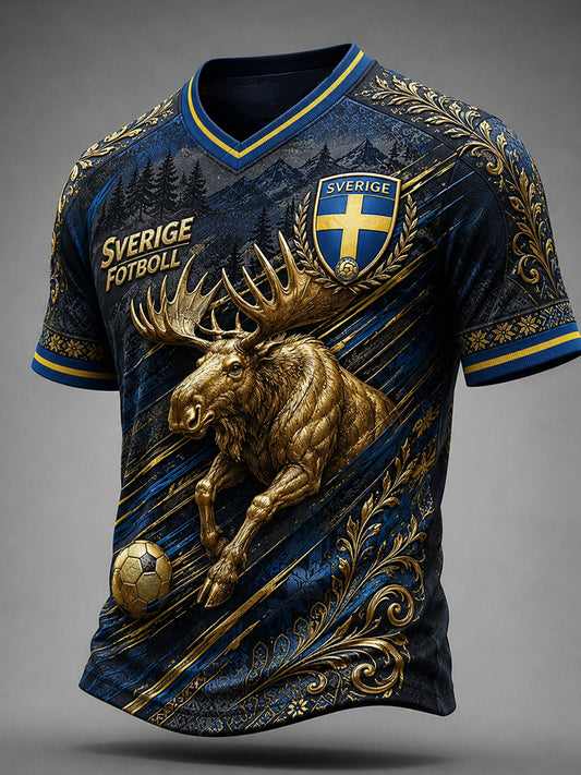Retro nordisk-svensk fotballfanart-trykk avslappet t-skjorte