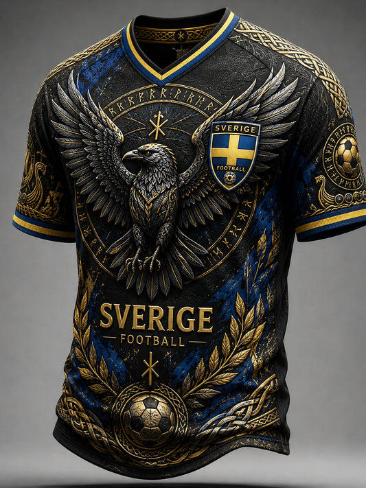 Retro nordisk-svensk fotballfanart-trykk avslappet t-skjorte