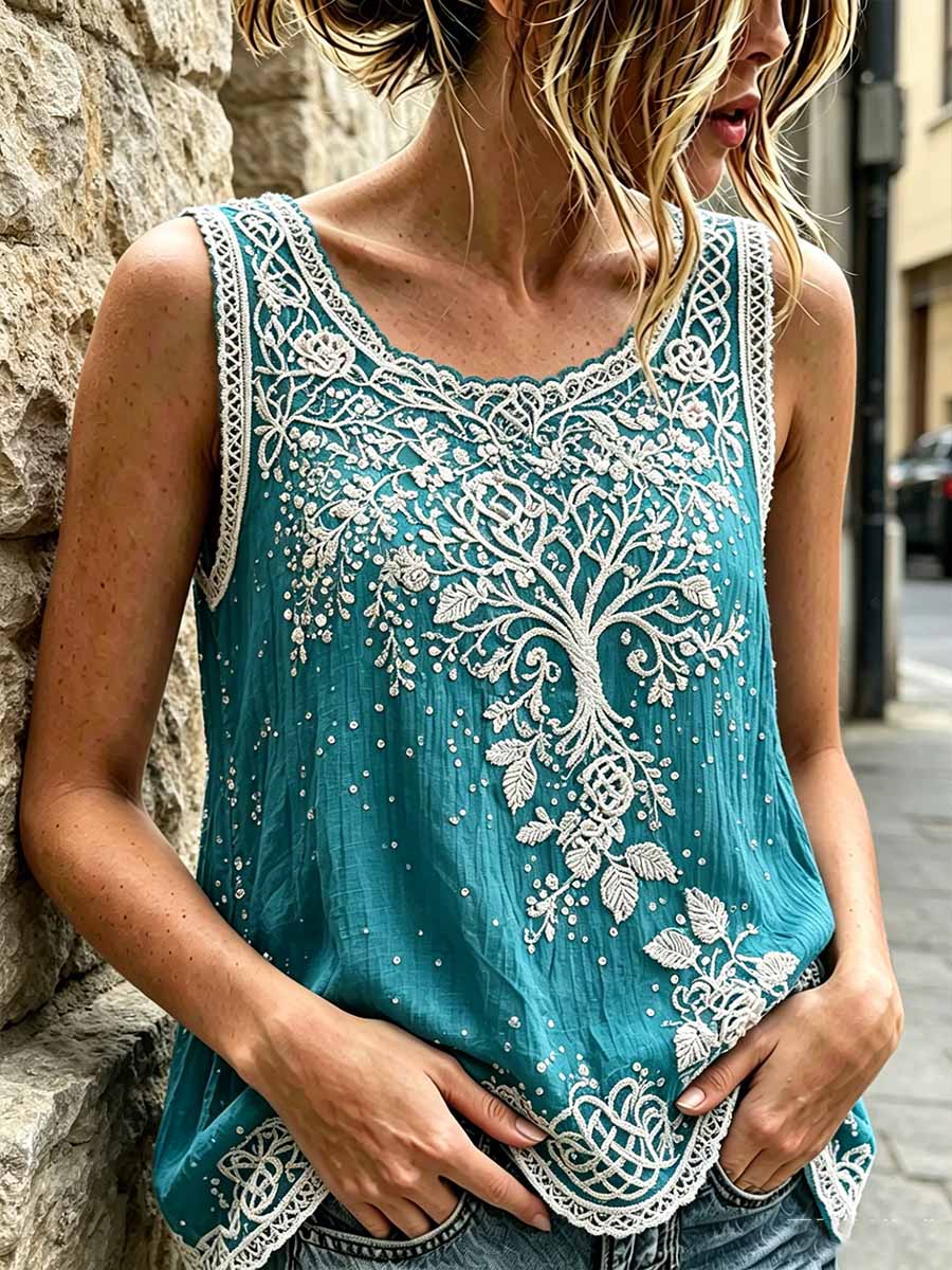 Dams tanktop med romantisk vikingatryck