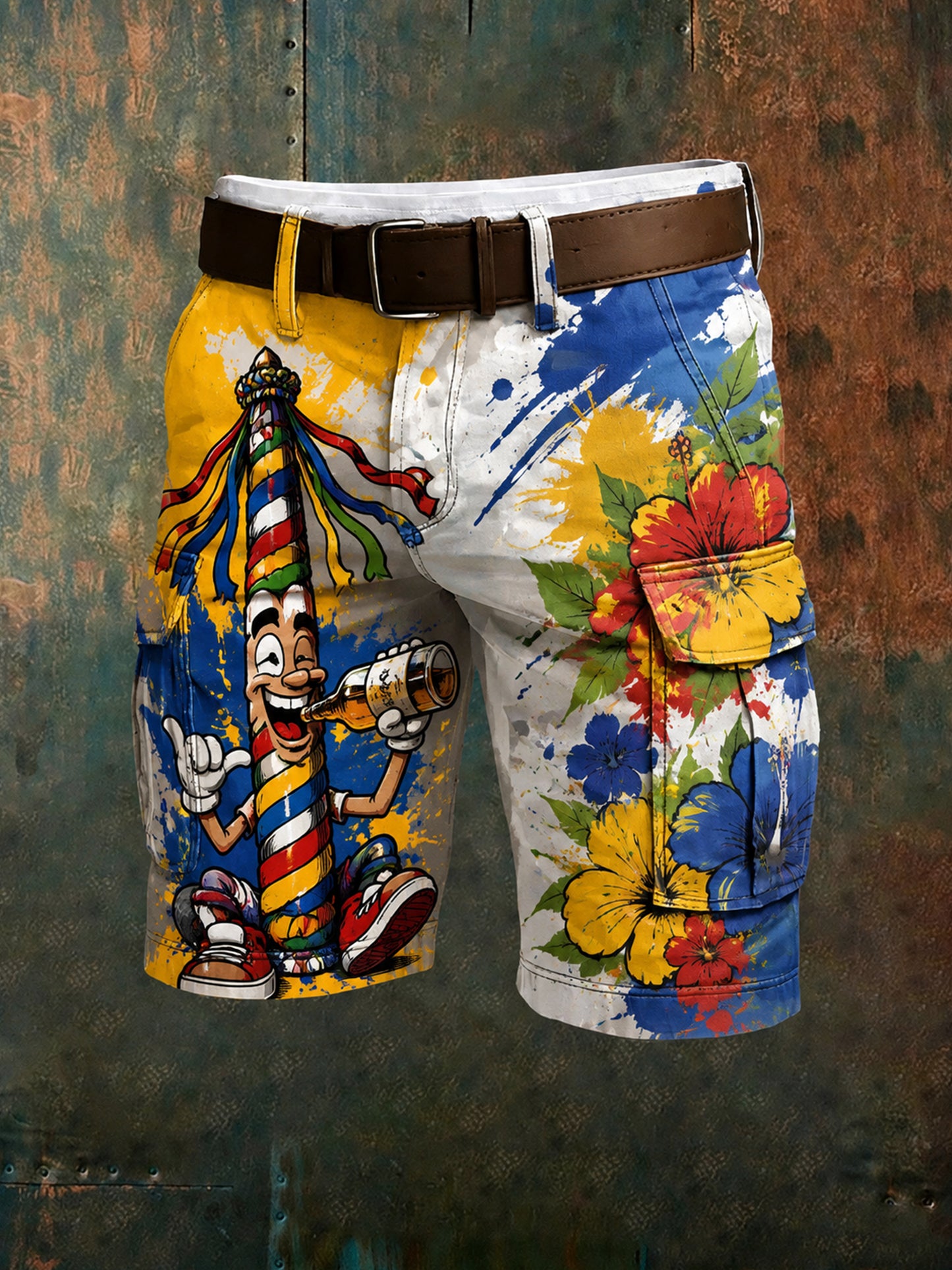 Mäns Retro Vacation Business Art Print Casual Shorts