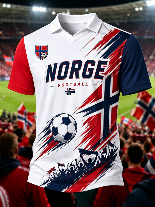 Herre-T-skjorte med V-hals og norsk fotballfankultur og kunsttrykk