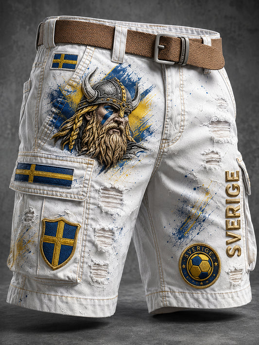 Retro svensk fotballfan-kunstprint fritids-cargoshorts