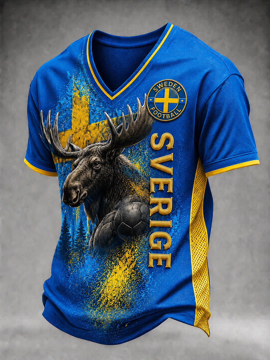 Retro svensk fotbollsfan-konsttryck avslappnad t-shirt