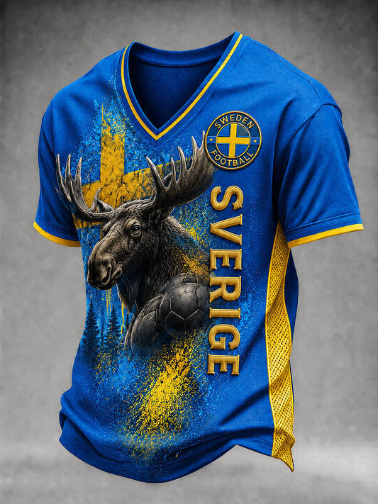 Retro svensk fotballfan-kunsttrykk avslappet t-skjorte