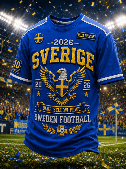 Retro svensk fotballfan-kunsttrykk avslappet t-skjorte