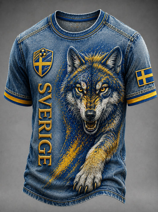 Retro svensk fotballfan-kunsttrykk avslappet t-skjorte