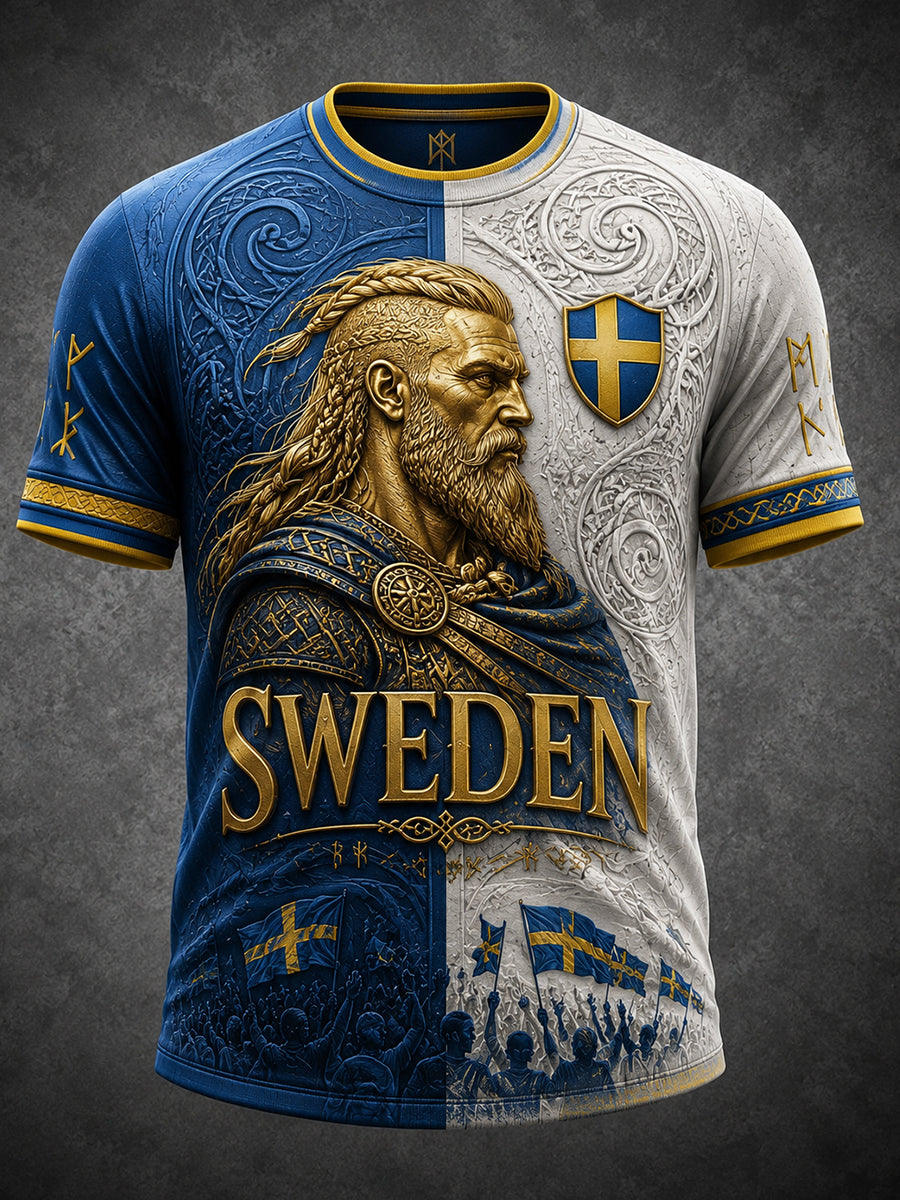 Retro svensk fotbollsfan-konsttryck avslappnad t-shirt