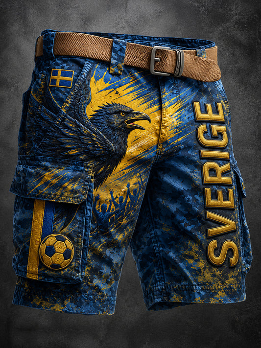 Retro svensk fotball-fanart-print avslappede cargoshorts