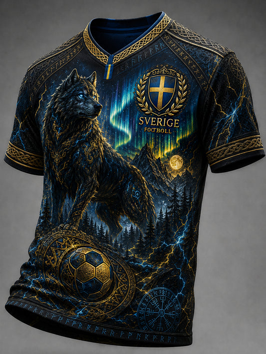 Retro svensk fotballfan-kunsttrykk avslappet t-skjorte