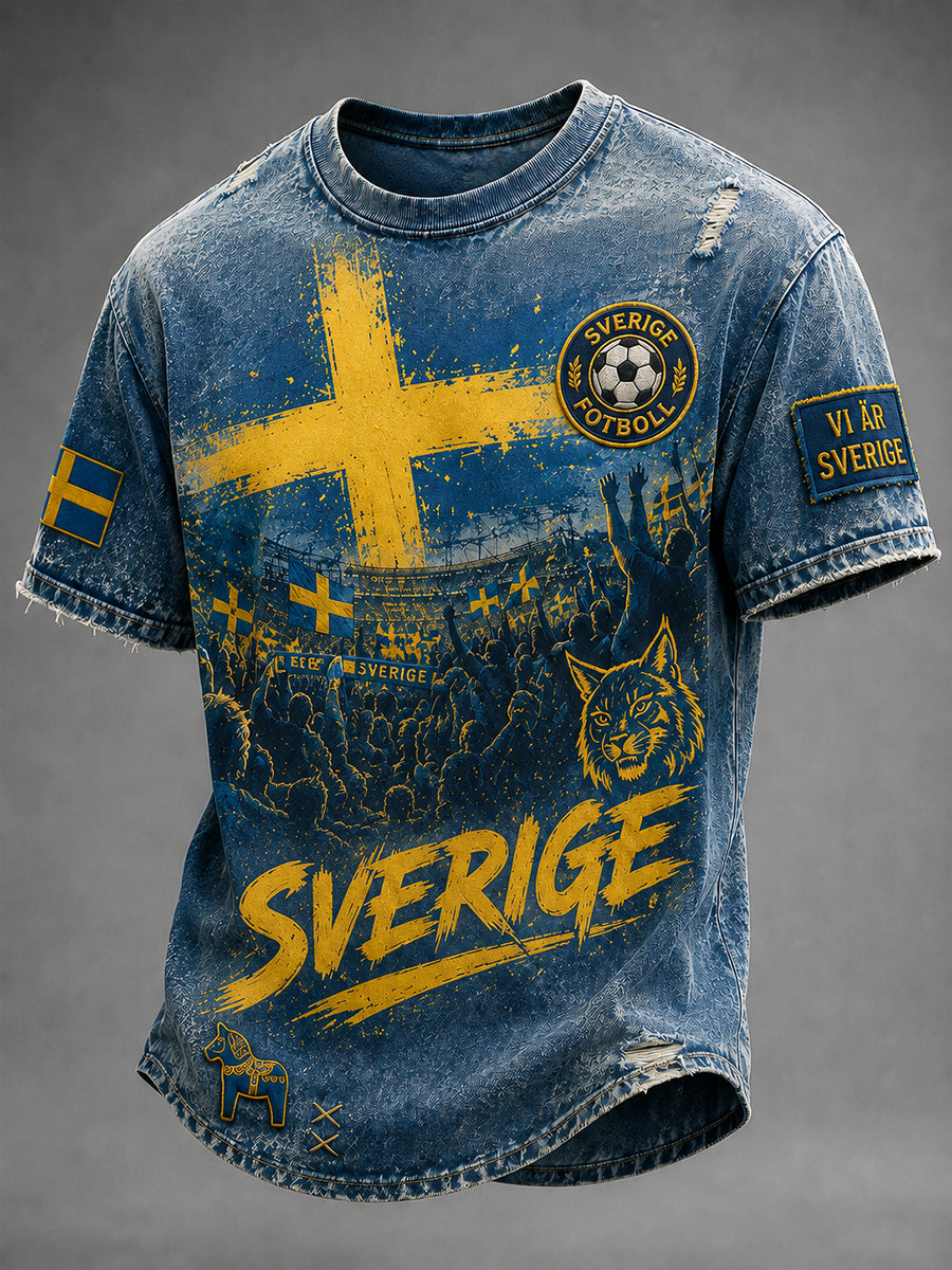 Retro Svensk fotbollsfläkt konst Skriv ut Casual T-shirt