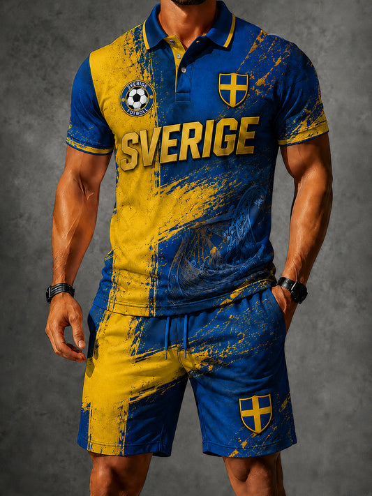 Retro svensk fotballfanart-print, avslappet 2-delt sett