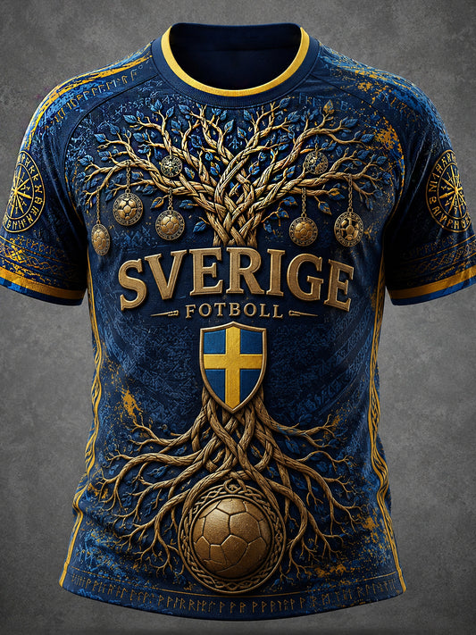 Retro svensk fotballfan-kunsttrykk avslappet t-skjorte