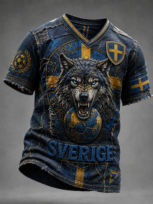 Retro svensk fotballfan-kunsttrykk avslappet t-skjorte