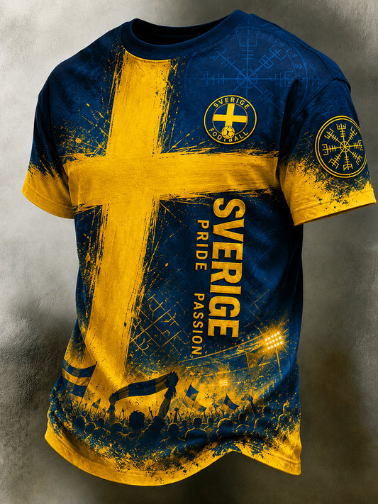 Retro svensk fotballfan-kunsttrykk avslappet t-skjorte