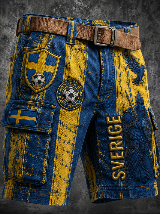 Retro svensk fotball-fanart-print avslappede cargoshorts