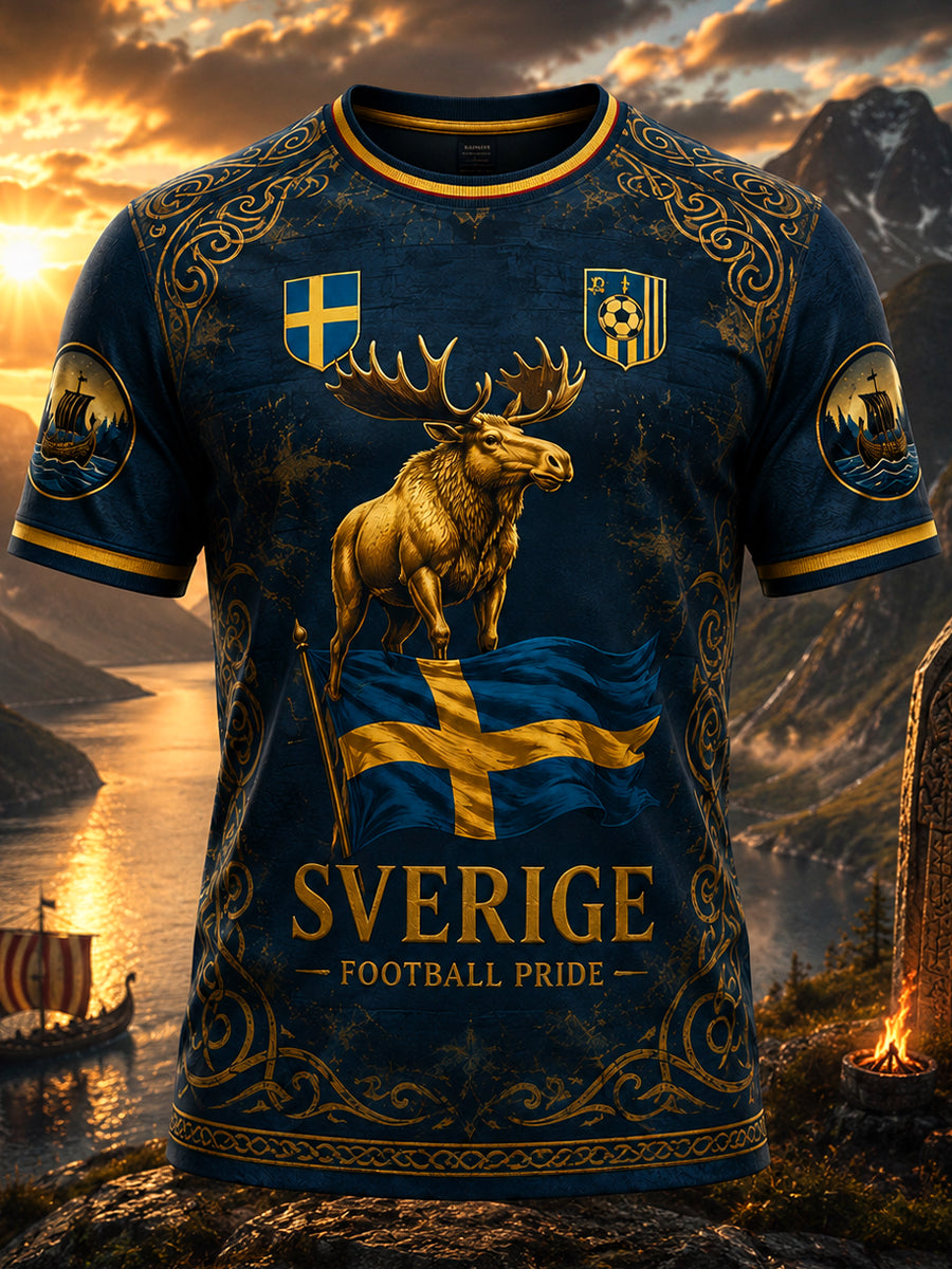 Retro svensk fotbollsfan-konsttryck avslappnad t-shirt