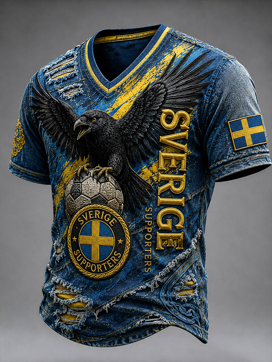 Retro svensk fotbollsfan-konsttryck avslappnad t-shirt