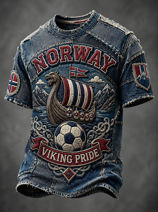 Retro fotballfan-trykk i nordisk stil for Norge – uformell t-skjorte