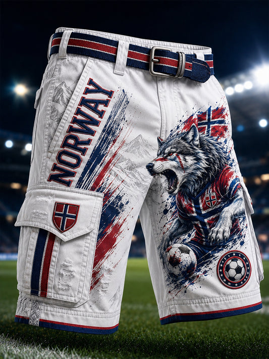 Retro nordisk-stil norsk fotballfan-kunsttrykk uformell cargobukse