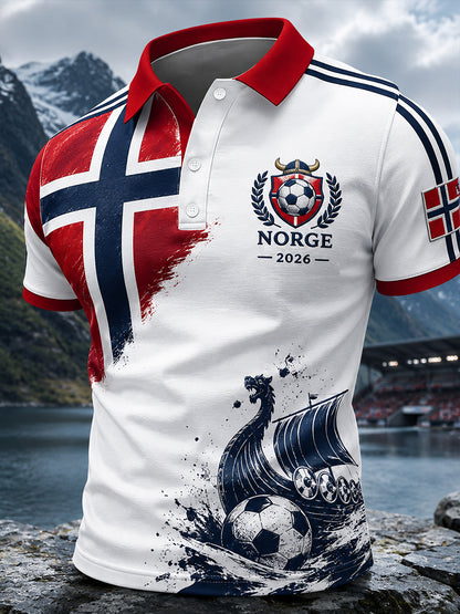 Retro Nordisk-stil norsk fotballfan kunst Skriv ut Casual Polo Skjort