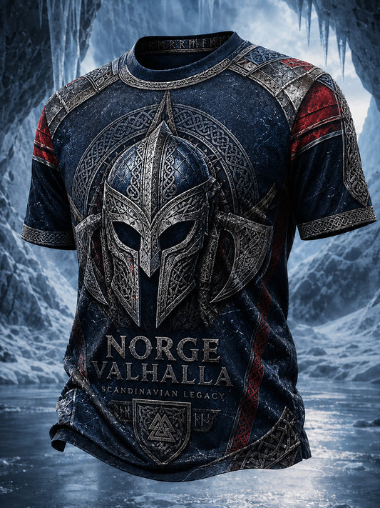 Retro T-skjorte med nordisk kunsttrykk for menn
